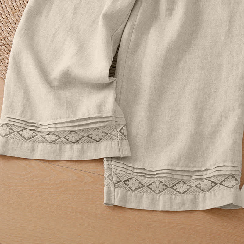 Buddha Stones Pantalon d'été minimaliste géométrique à ourlet ajouré et jambes larges avec poches pour femme - image 36