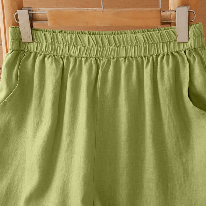 Buddha Stones Pantalon d'été minimaliste géométrique à ourlet ajouré et jambes larges avec poches pour femme - image 1