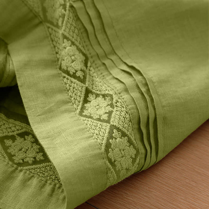 Buddha Stones Pantalon d'été minimaliste géométrique à ourlet ajouré et jambes larges avec poches pour femme - image 6