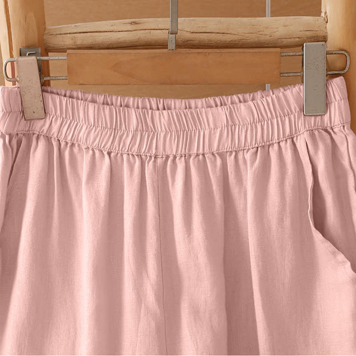 Buddha Stones Pantalon d'été minimaliste géométrique à ourlet ajouré et jambes larges avec poches pour femme - image 17