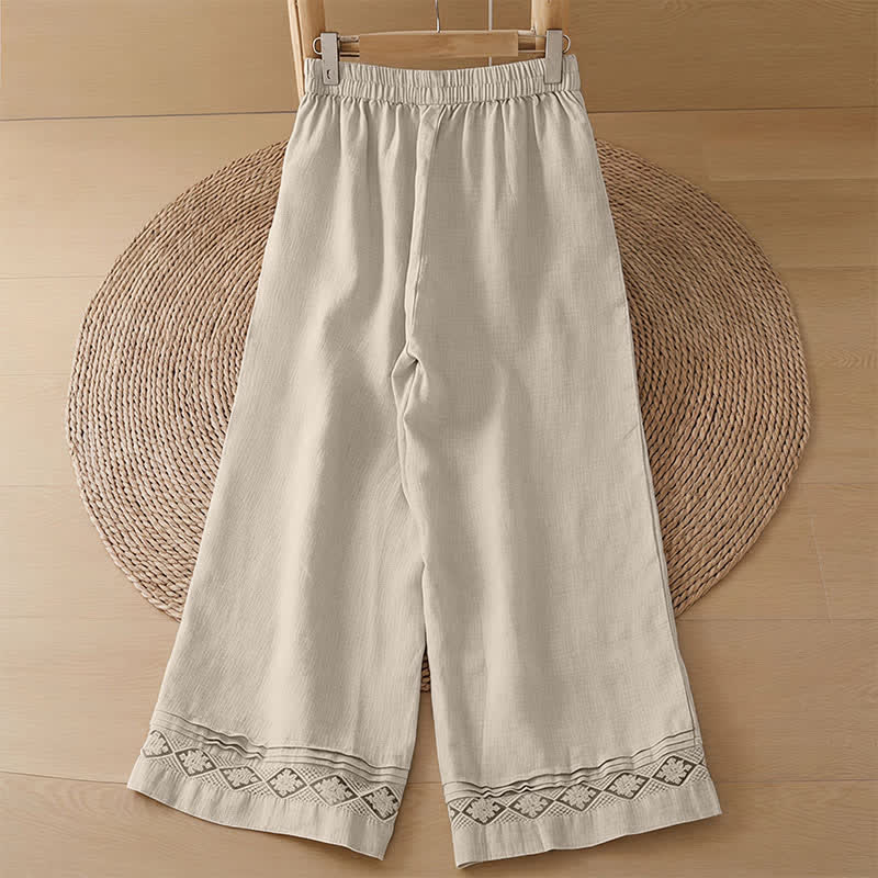 Buddha Stones Pantalon d'été minimaliste géométrique à ourlet ajouré et jambes larges avec poches pour femme - image 32