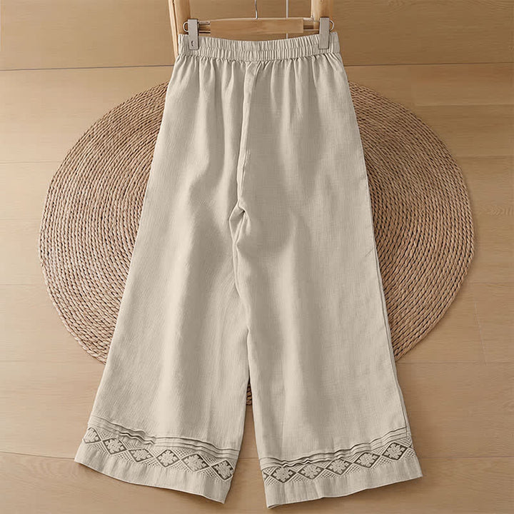 Buddha Stones Pantalon d'été minimaliste géométrique à ourlet ajouré et jambes larges avec poches pour femme - image 32
