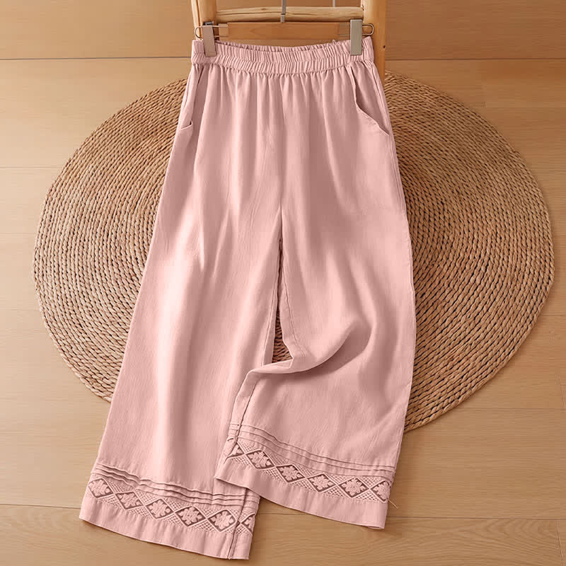 Buddha Stones Pantalon d'été minimaliste géométrique à ourlet ajouré et jambes larges avec poches pour femme - Pantalon rose clair - US8-10, UK/AU12-14, EU40-42 (2XL) - image 16