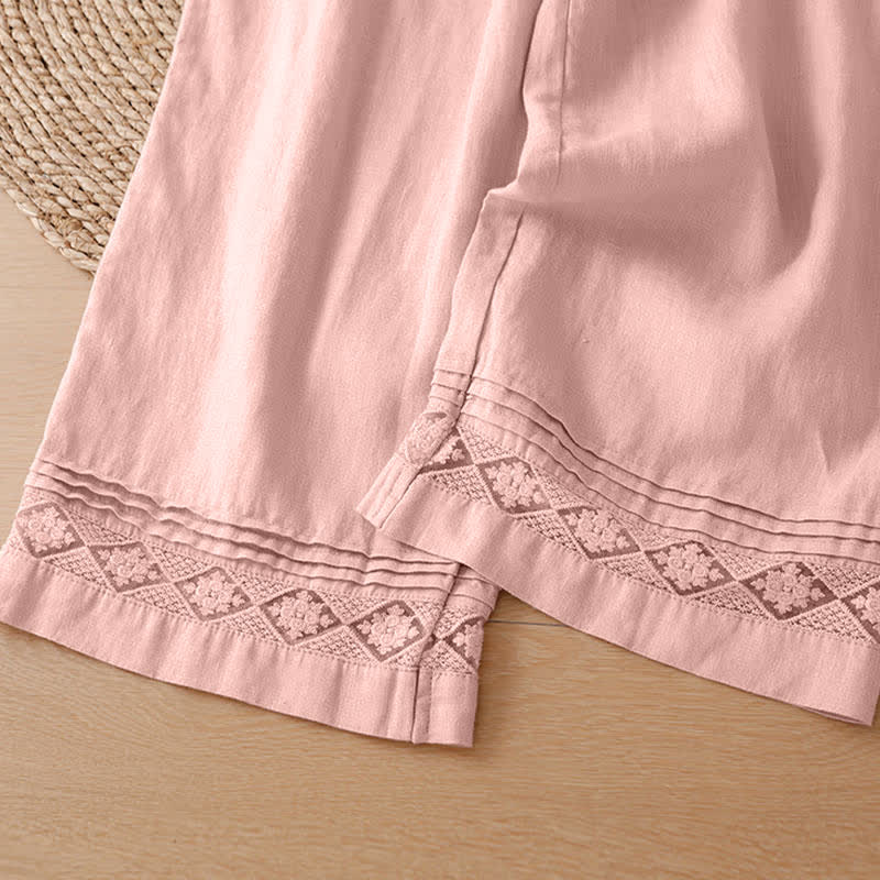 Buddha Stones Pantalon d'été minimaliste géométrique à ourlet ajouré et jambes larges avec poches pour femme - image 21