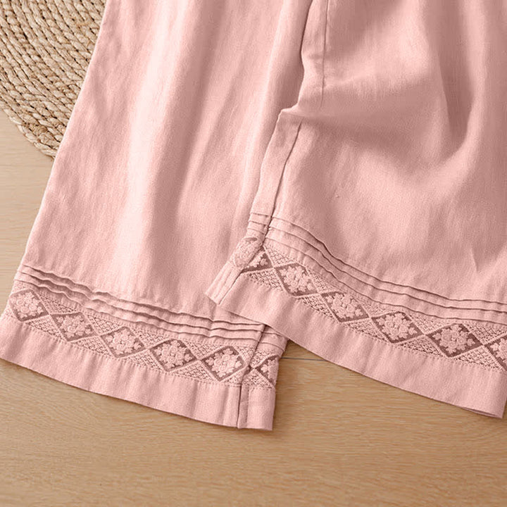 Buddha Stones Pantalon d'été minimaliste géométrique à ourlet ajouré et jambes larges avec poches pour femme - image 21