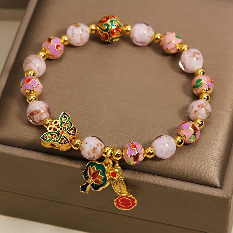 Buddha Stones Bracelet à breloques transformable avec papillon rose Liuli et lotus Ruyi - image 4