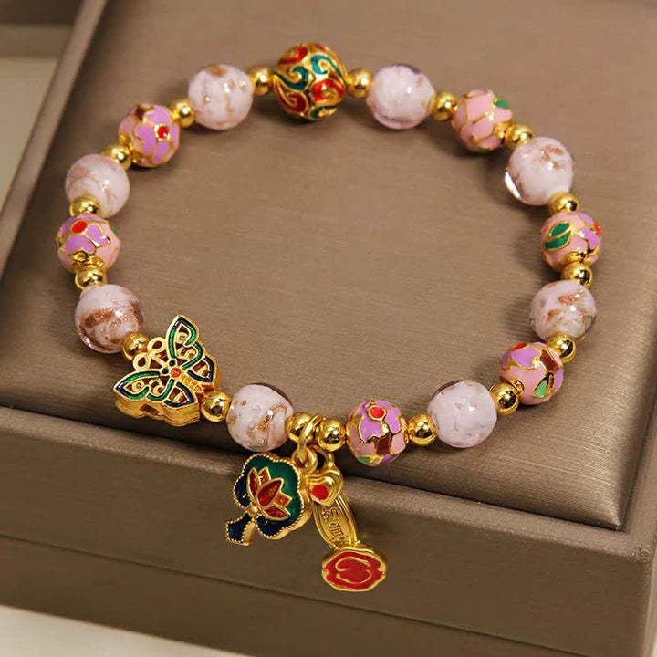 Buddha Stones Bracelet à breloques transformable avec papillon rose Liuli et lotus Ruyi - image 4