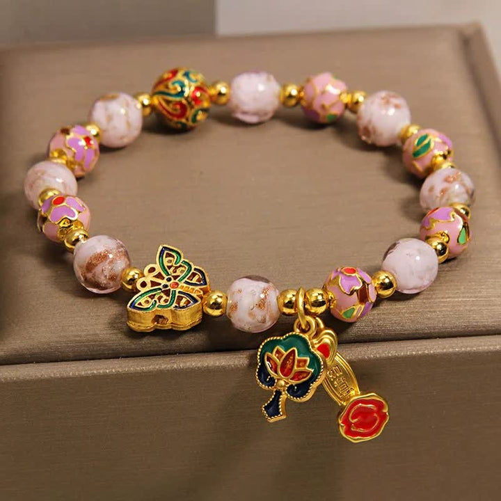 Buddha Stones Bracelet à breloques transformable avec papillon rose Liuli et lotus Ruyi - image 3