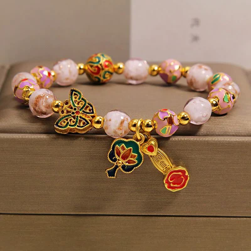 Buddha Stones Bracelet à breloques transformable avec papillon rose Liuli et lotus Ruyi - image 9
