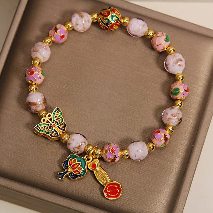 Buddha Stones Bracelet à breloques transformable avec papillon rose Liuli et lotus Ruyi - image 8