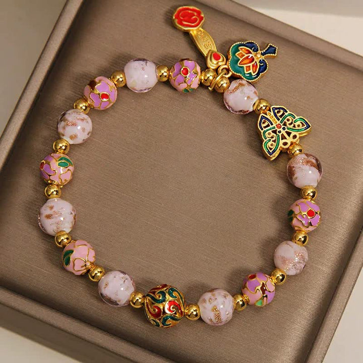 Buddha Stones Bracelet à breloques transformable avec papillon rose Liuli et lotus Ruyi - image 2