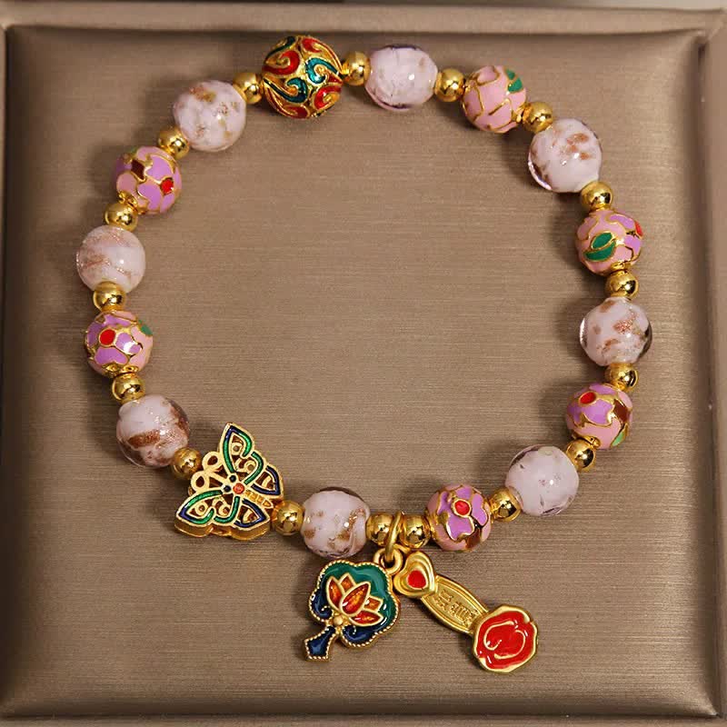 Buddha Stones Bracelet à breloques transformable avec papillon rose Liuli et lotus Ruyi - image 1