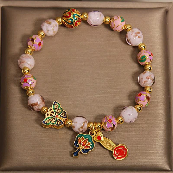 Buddha Stones Bracelet à breloques transformable avec papillon rose Liuli et lotus Ruyi - image 1