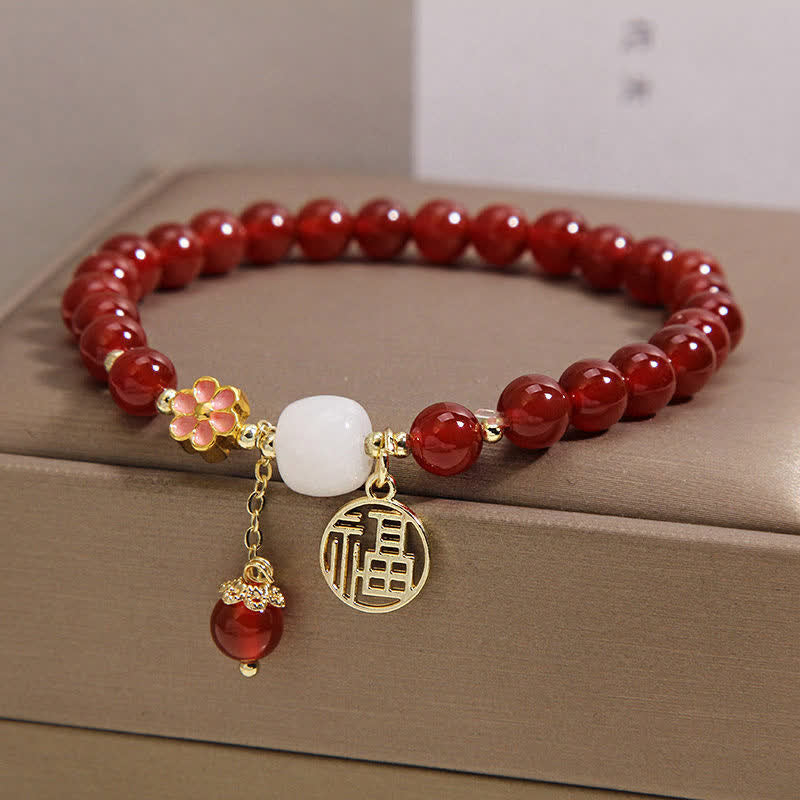 Buddha Stones Bracelet porte-bonheur en agate rouge Fu, symbole de confiance et de chance - image 8