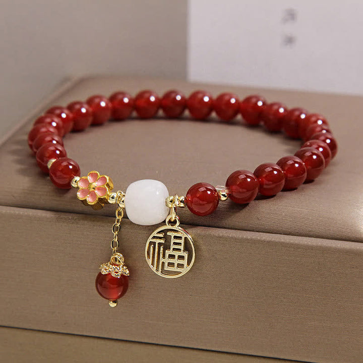 Buddha Stones Bracelet porte-bonheur en agate rouge Fu, symbole de confiance et de chance - image 8