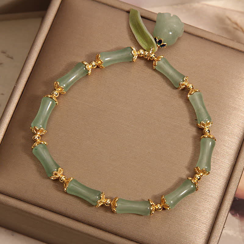 Buddha Stones Bracelet porte-bonheur en aventurine verte, bambou et muguet - image 4