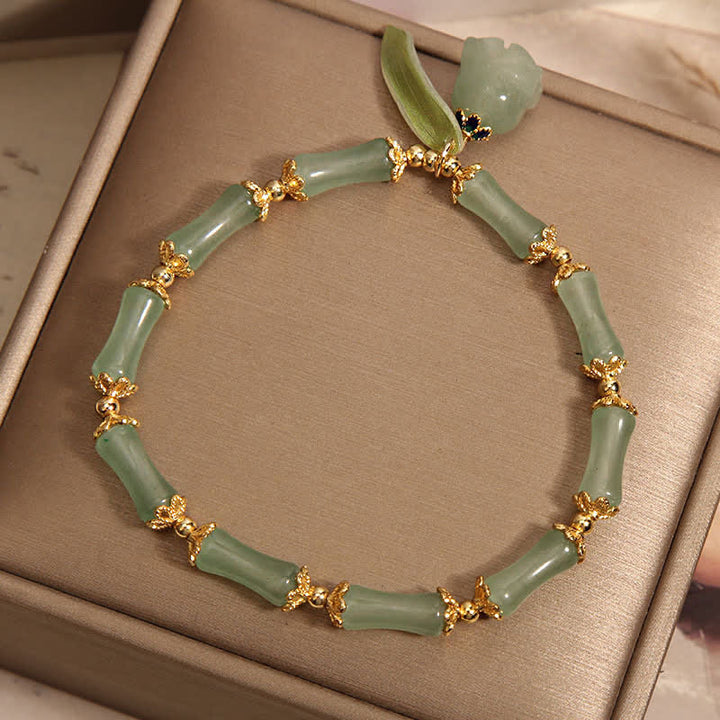Buddha Stones Bracelet porte-bonheur en aventurine verte, bambou et muguet - image 4