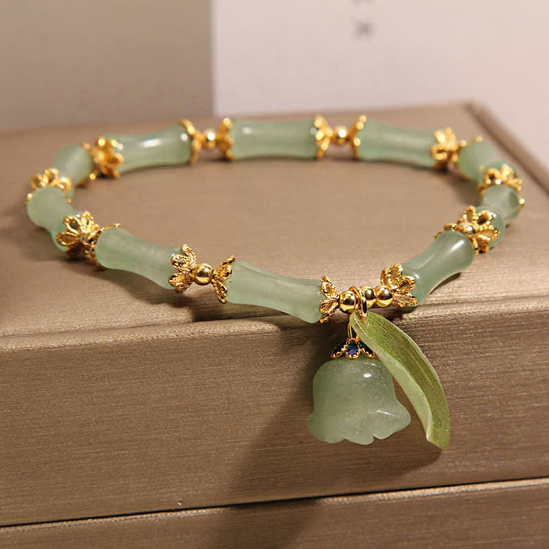 Buddha Stones Bracelet porte-bonheur en aventurine verte, bambou et muguet - image 5
