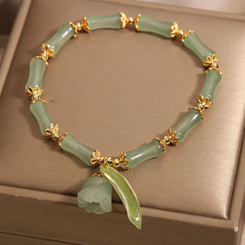 Buddha Stones Bracelet porte-bonheur en aventurine verte, bambou et muguet - image 3