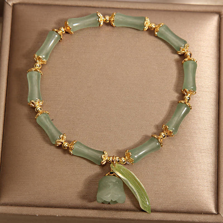 Buddha Stones Bracelet porte-bonheur en aventurine verte, bambou et muguet - image 1