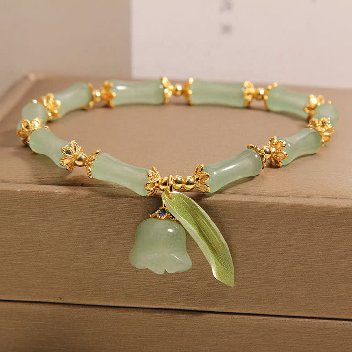 Buddha Stones Bracelet porte-bonheur en aventurine verte, bambou et muguet - image 6