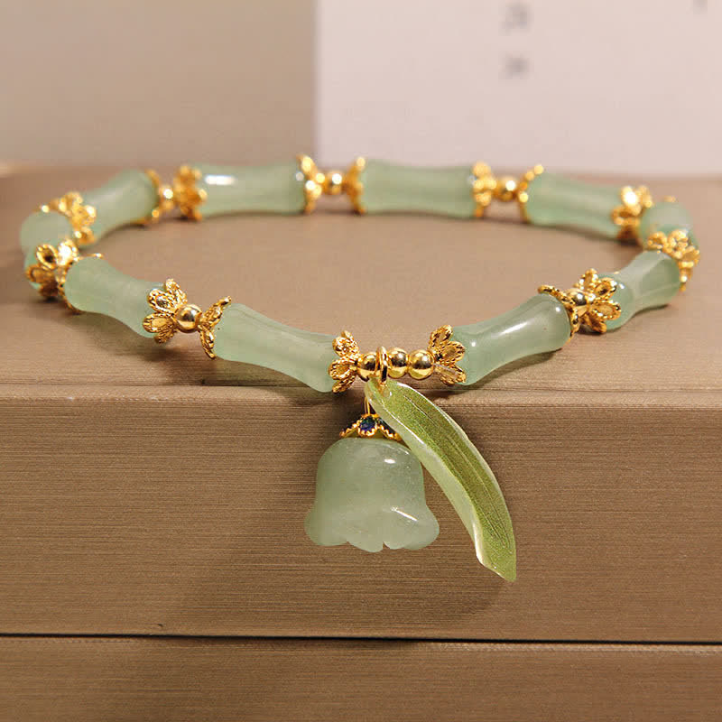 Buddha Stones Bracelet porte-bonheur en aventurine verte, bambou et muguet - Bambou (Résistance ♥ Flexibilité) - 5,91-6,29 po / 15-16 cm - image 0