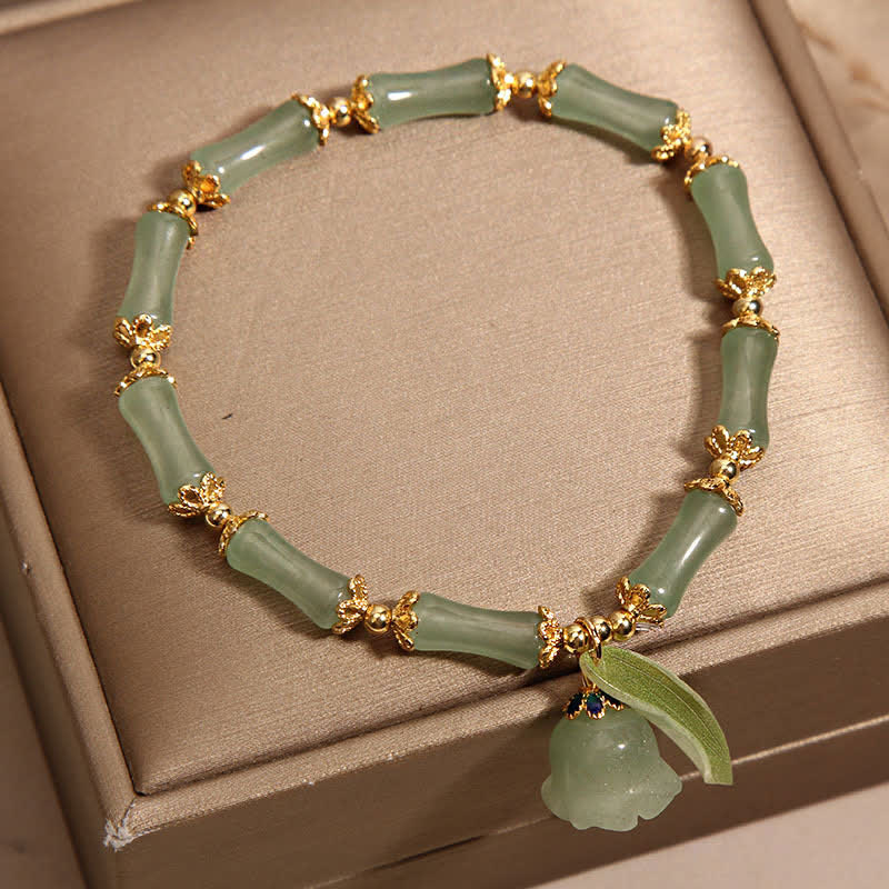Buddha Stones Bracelet porte-bonheur en aventurine verte, bambou et muguet - image 2