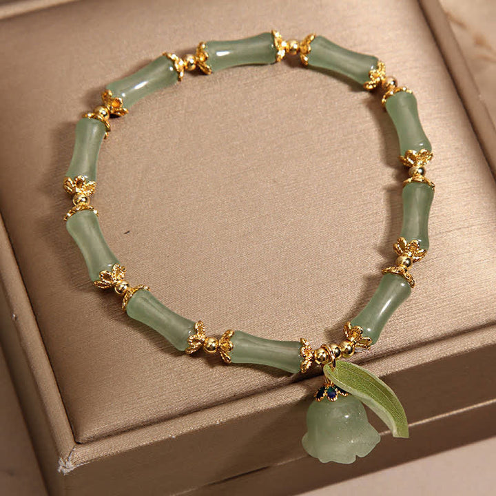 Buddha Stones Bracelet porte-bonheur en aventurine verte, bambou et muguet - image 2