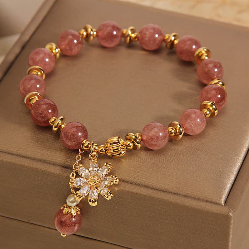 Buddha Stones Bracelet Marguerite en quartz fraise et perle - image 3