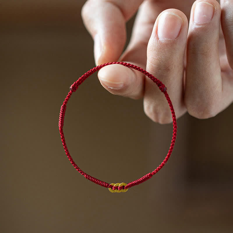 Buddha Stones Bracelet porte-bonheur en fil rouge multicolore tissé à la main avec des pièces de cuivre - image 1