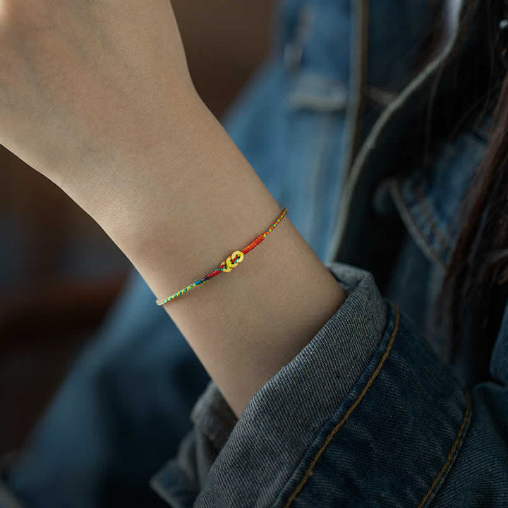 Buddha Stones Bracelet porte-bonheur en fil rouge multicolore tissé à la main avec des pièces de cuivre - image 8