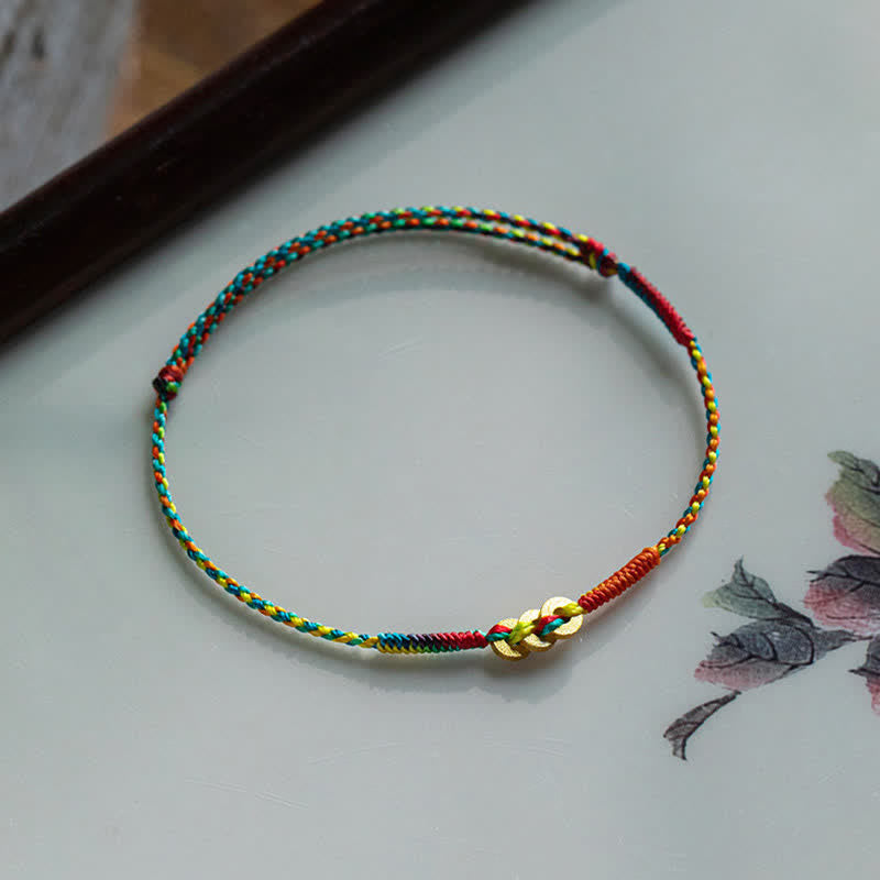 Buddha Stones Bracelet porte-bonheur en fil rouge multicolore tissé à la main avec des pièces de cuivre - image 6