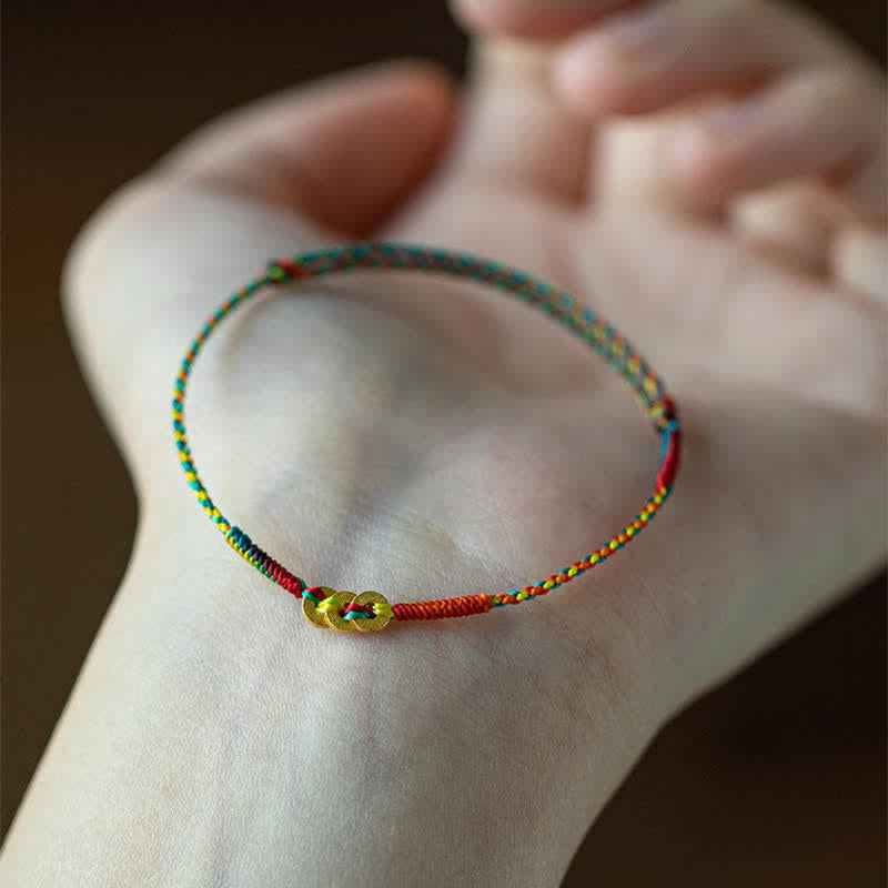 Buddha Stones Bracelet porte-bonheur en fil rouge multicolore tissé à la main avec des pièces de cuivre - image 7