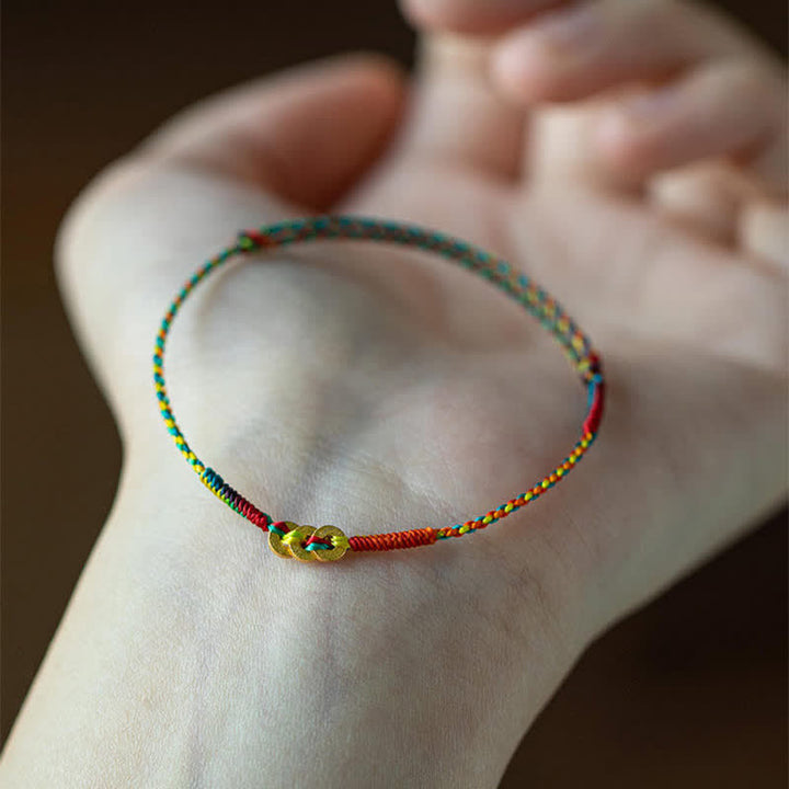 Buddha Stones Bracelet porte-bonheur en fil rouge multicolore tissé à la main avec des pièces de cuivre - image 7
