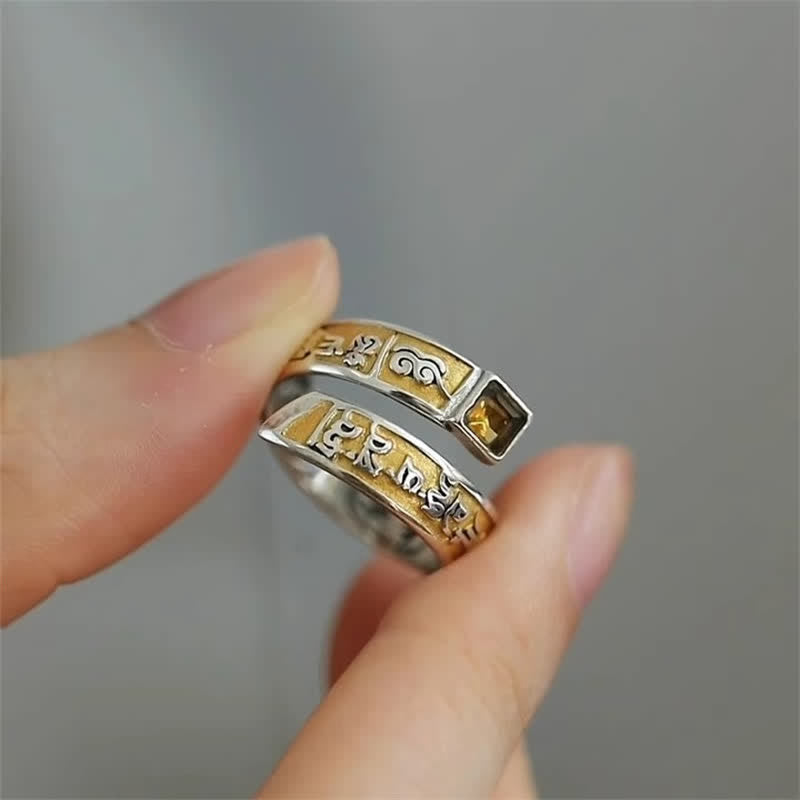 Buddha Stones Bague tibétaine ajustable en cuivre Om Mani Padme Hum, symbole de sagesse et d'ancrage - image 8