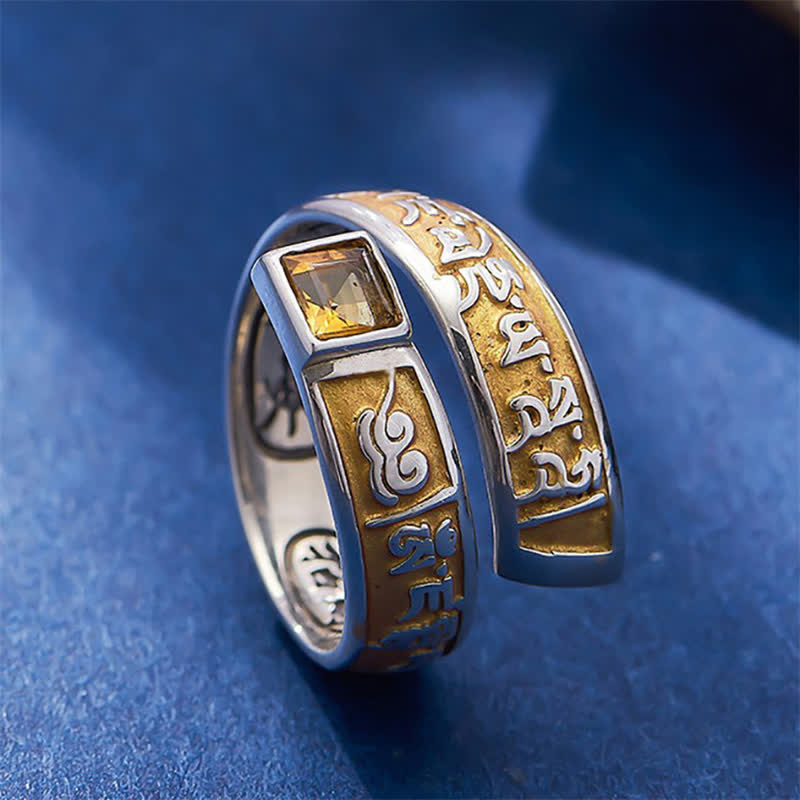 Buddha Stones Bague tibétaine ajustable en cuivre Om Mani Padme Hum, symbole de sagesse et d'ancrage - image 1