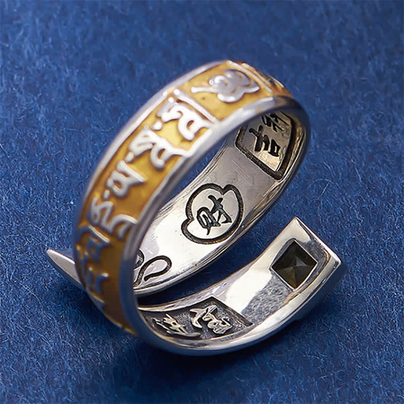 Buddha Stones Bague tibétaine ajustable en cuivre Om Mani Padme Hum, symbole de sagesse et d'ancrage - image 3