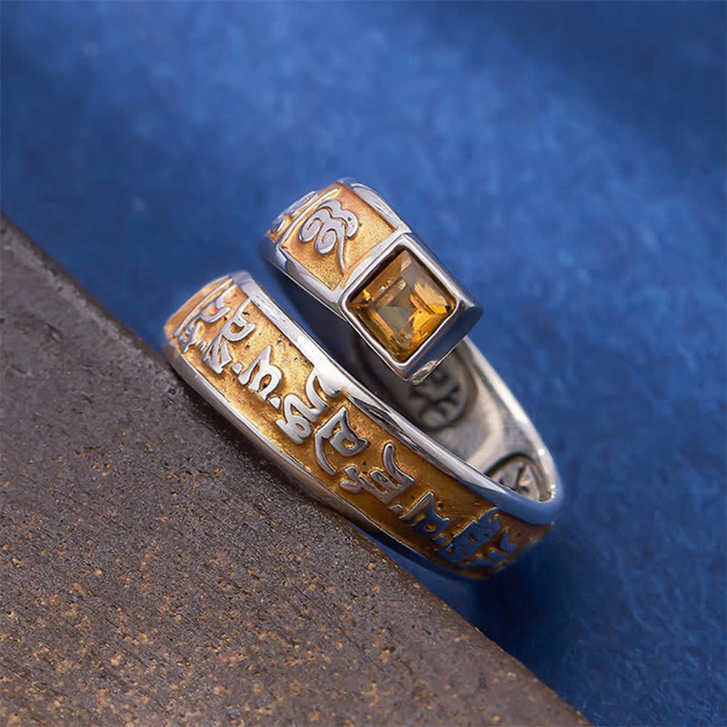Buddha Stones Bague tibétaine ajustable en cuivre Om Mani Padme Hum, symbole de sagesse et d'ancrage - image 2