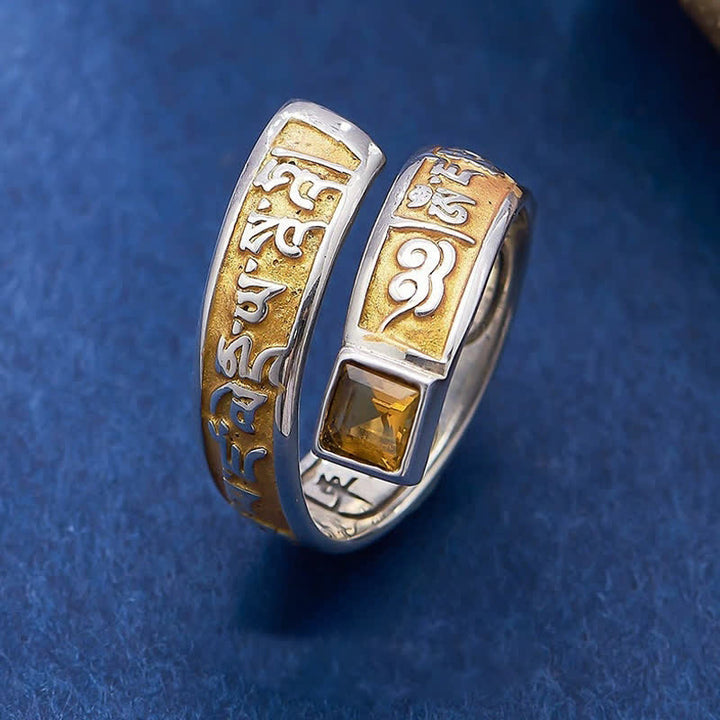 Buddha Stones Bague tibétaine ajustable en cuivre Om Mani Padme Hum, symbole de sagesse et d'ancrage - Cuivre - Environ 17,6 mm / US 7 (Ajustable) - image 0