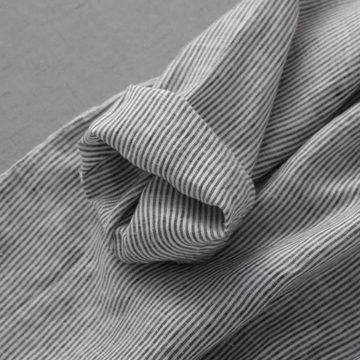 Buddha Stones Chemises rayées à manches longues boutonnées style Tang, style décontracté d'été, avec poche - image 7