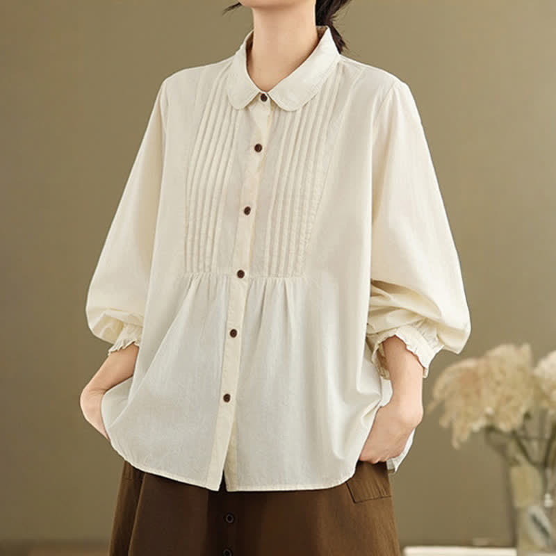 Buddha Stones Chemises à manches longues boutonnées unies style vintage décontracté d'été pour femmes - Blanc antique - US12, UK/AU16, EU44 (2XL) - image 13
