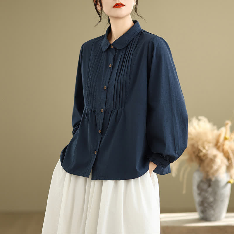 Buddha Stones Chemises à manches longues boutonnées unies style vintage décontracté d'été pour femmes - Bleu nuit - US12, UK/AU16, EU44 (2XL) - image 0