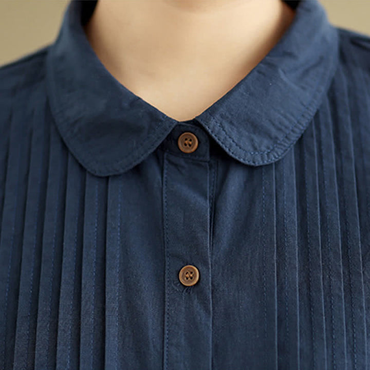 Buddha Stones Chemises à manches longues boutonnées unies style vintage décontracté d'été pour femmes - image 9