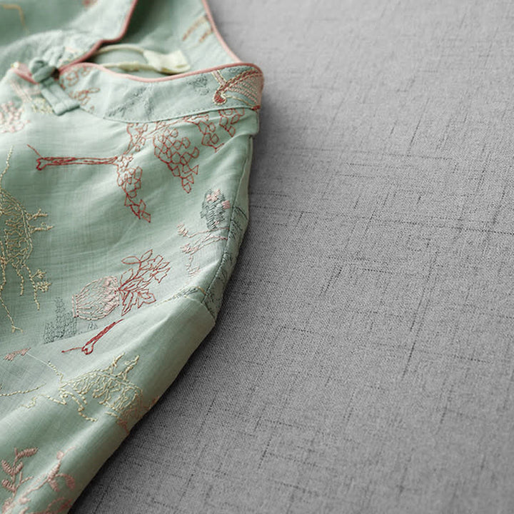 Buddha Stones Chemises à manches courtes pour femmes, style Tang, col mandarin vintage, broderie abstraite - image 3