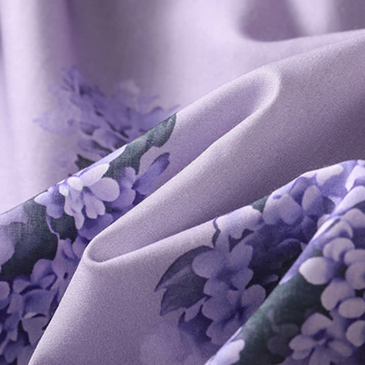 Buddha Stones Robe d'été élégante et décontractée à manches courtes, à cordon de serrage et à imprimé floral, avec poches. - image 12