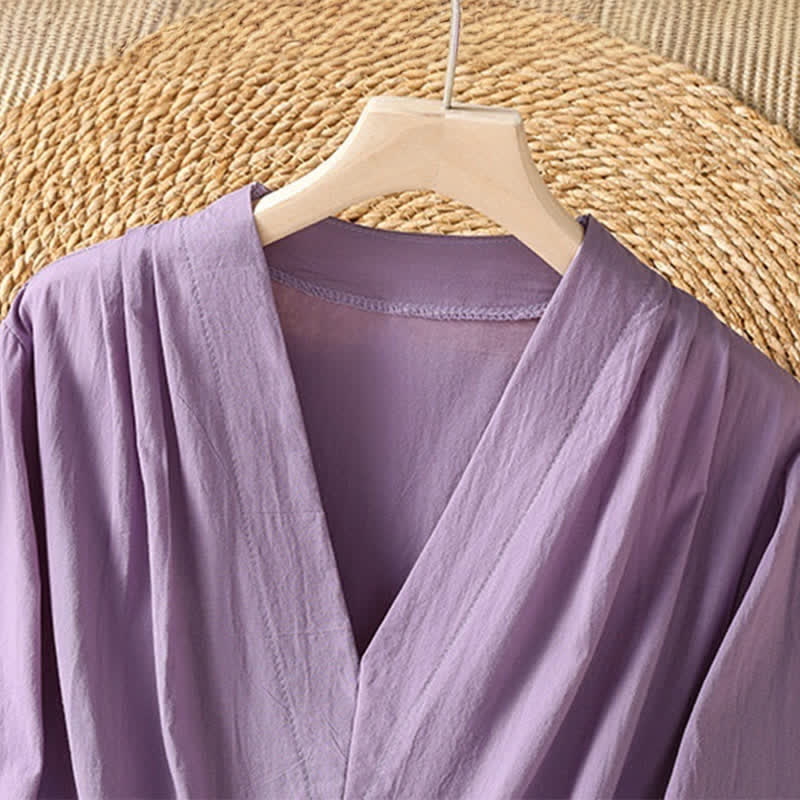 Buddha Stones Robe d'été élégante et décontractée à manches courtes, à cordon de serrage et à imprimé floral, avec poches. - image 3