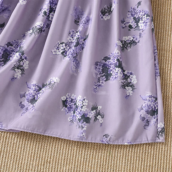 Buddha Stones Robe d'été élégante et décontractée à manches courtes, à cordon de serrage et à imprimé floral, avec poches. - image 11
