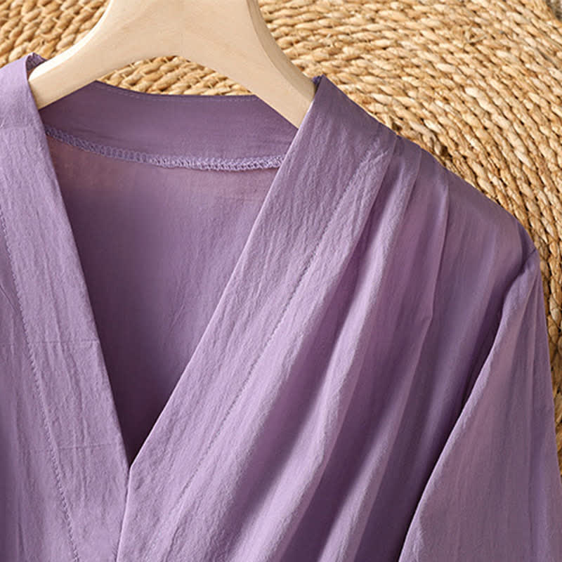 Buddha Stones Robe d'été élégante et décontractée à manches courtes, à cordon de serrage et à imprimé floral, avec poches. - image 5