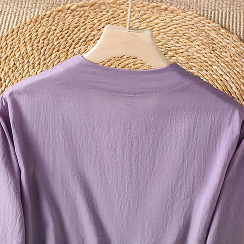 Buddha Stones Robe d'été élégante et décontractée à manches courtes, à cordon de serrage et à imprimé floral, avec poches. - image 4