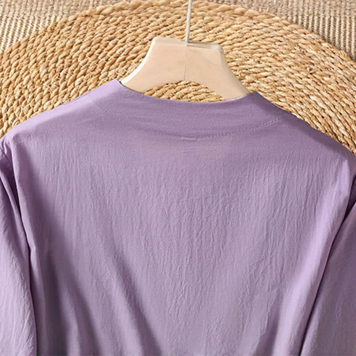 Buddha Stones Robe d'été élégante et décontractée à manches courtes, à cordon de serrage et à imprimé floral, avec poches. - image 4